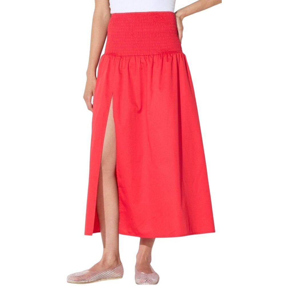 Wild Fable Women’s Medium Smocked Waist Midi Skirt Cherry Red Side Slit - Picture 1 of 7